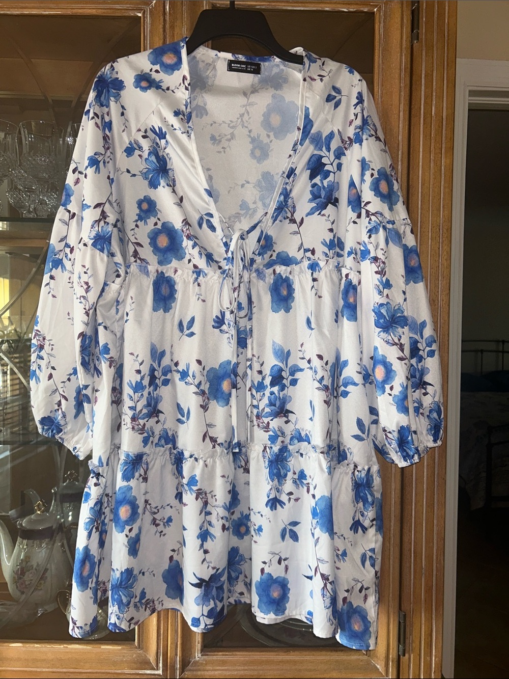 BloomChic White Dress with Blue Floral Print
